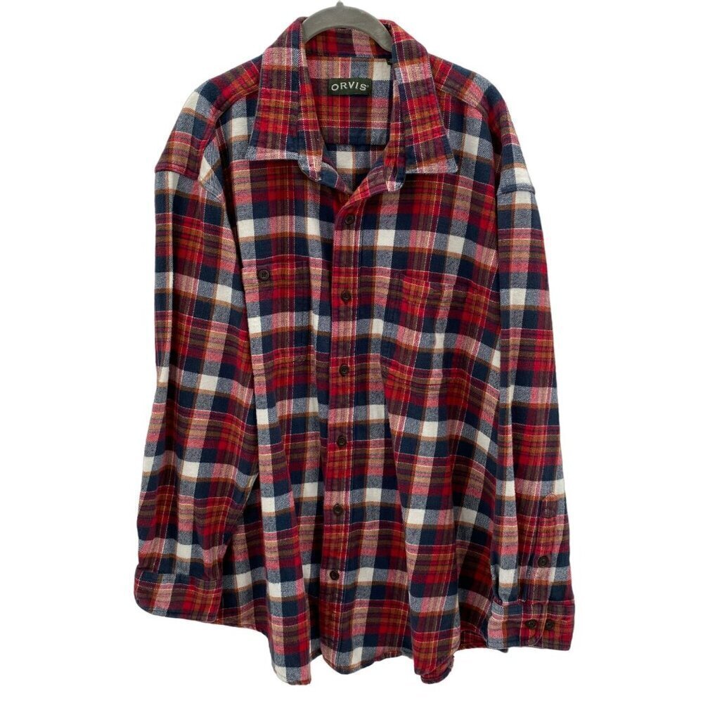 Orvis Button-Up Red Plaid Heavy Flannel Shirt Men's Size XXL
